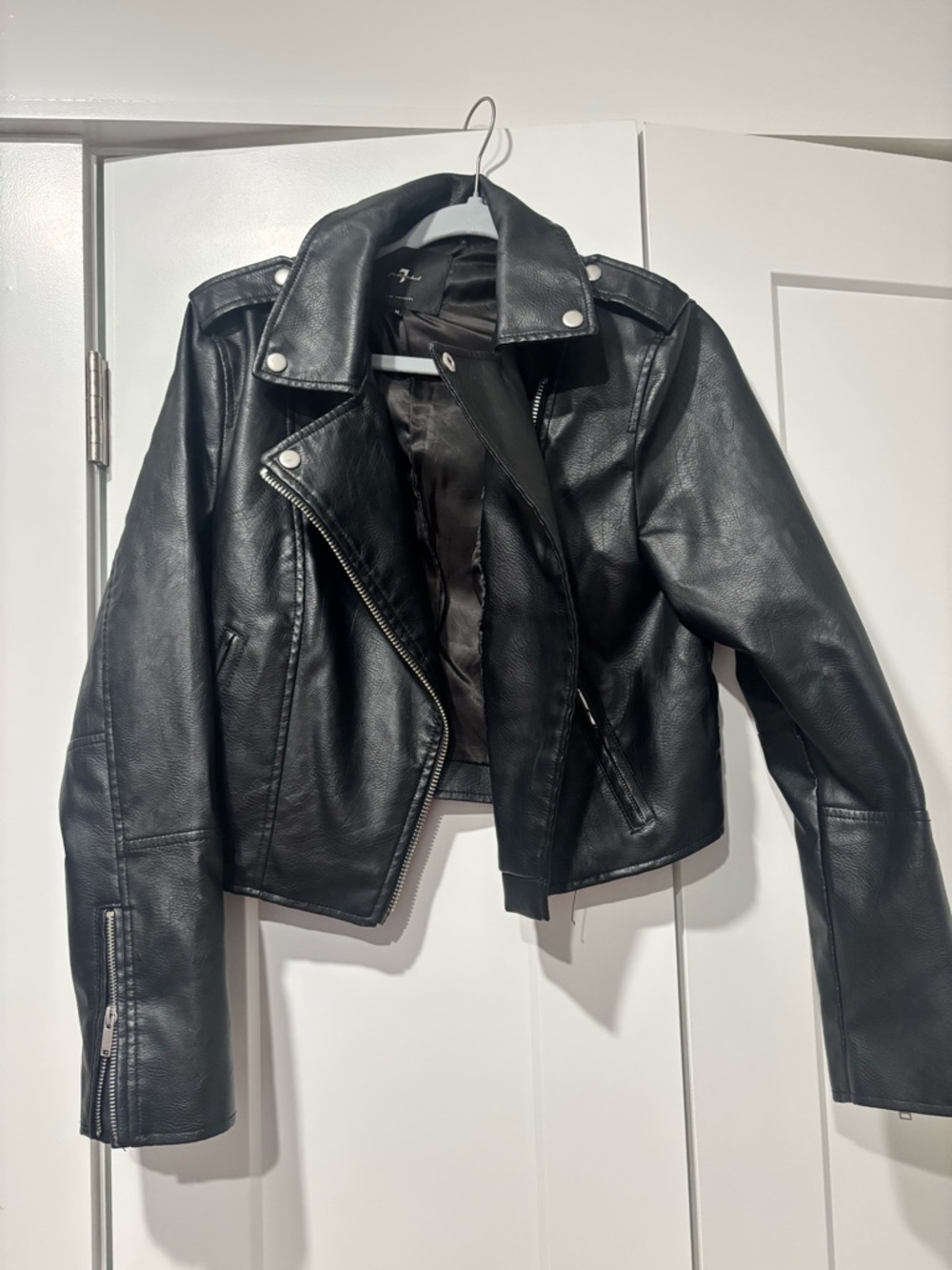 7 For All Mankind Black Leather Moto Jacket